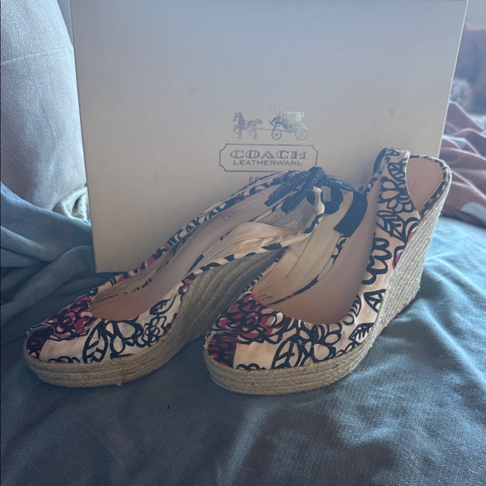 Coach Women's Wedge Espadrilles - Black and Pink Floral